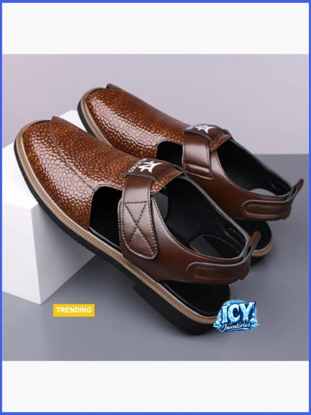 Men's Woven Faux Leather Close-Toe Sandals with Ankle Strap Arch Support